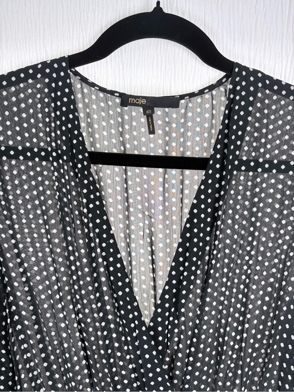 Maje Polka Dot Crepe de Chine Midi Dress, Size FR 40/ US 8 - Picture 3 of 11